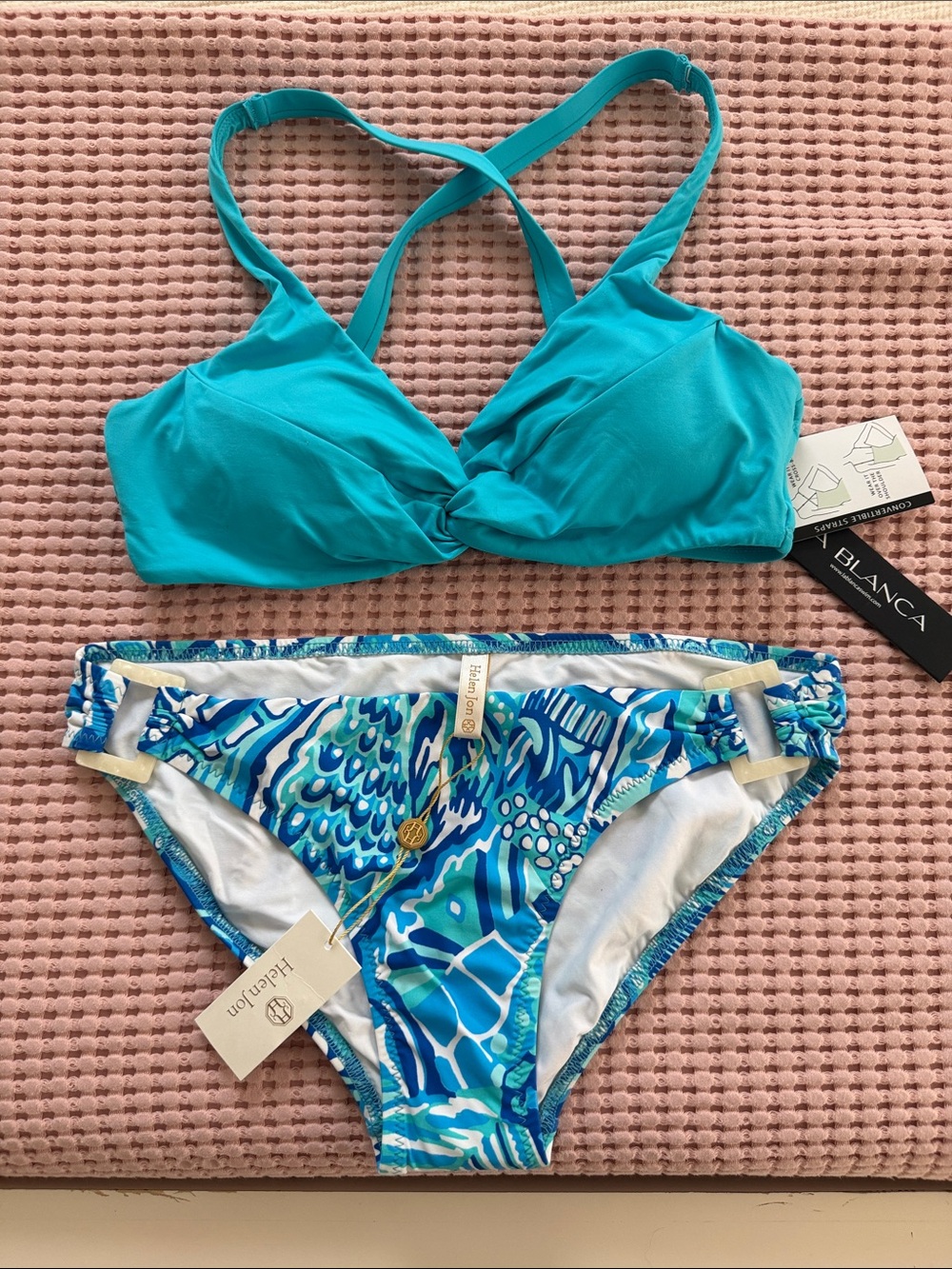 Women’s Turquoise La Blanca Twist Bikini Top & Helen Jon Bikini Bottom
